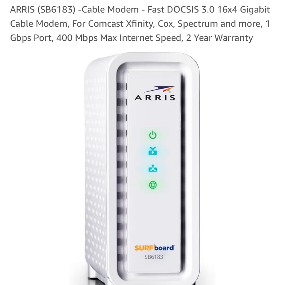 ARRIS White Cable Modem with LED Indicators